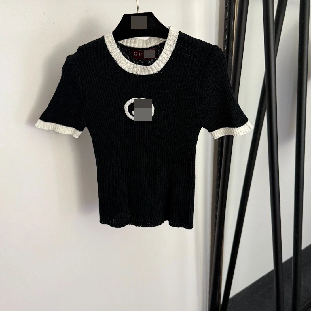 Gucci Ribbed Knit Short-Sleeve Top Pink with Cream Trim - 8