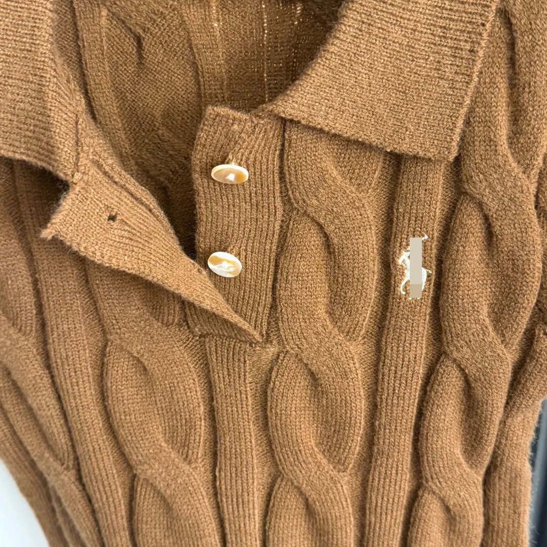 Ralph Lauren Cable Knit Polo Shirt Camel Brown - 10