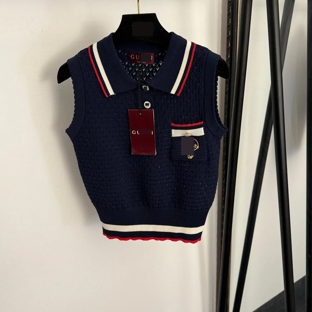 Gucci Knit Short-Sleeve Top Navy with Red-White Trim Sweater - 12