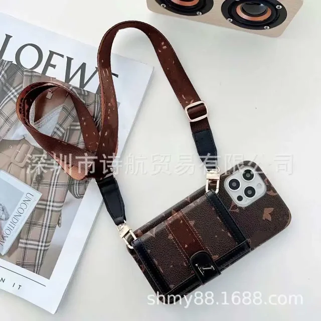Unbranded Phone Cases Monogram-Pattern Wallet Case with Card Holder and Adjustable Lanyard Strap product detail image 3
