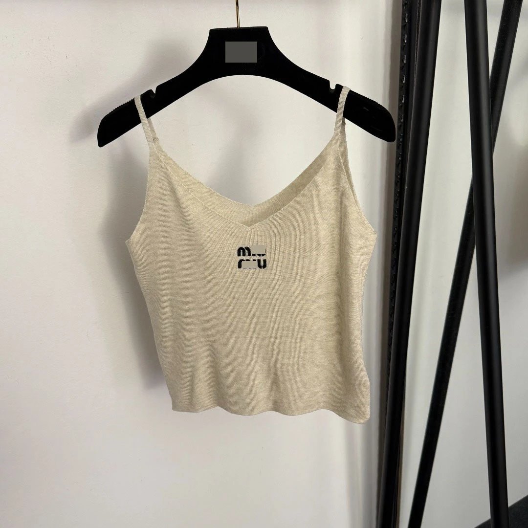 Miu Miu Logo-Embroidered Beige Cropped Camisole and Wrap Cardigan Set - 8