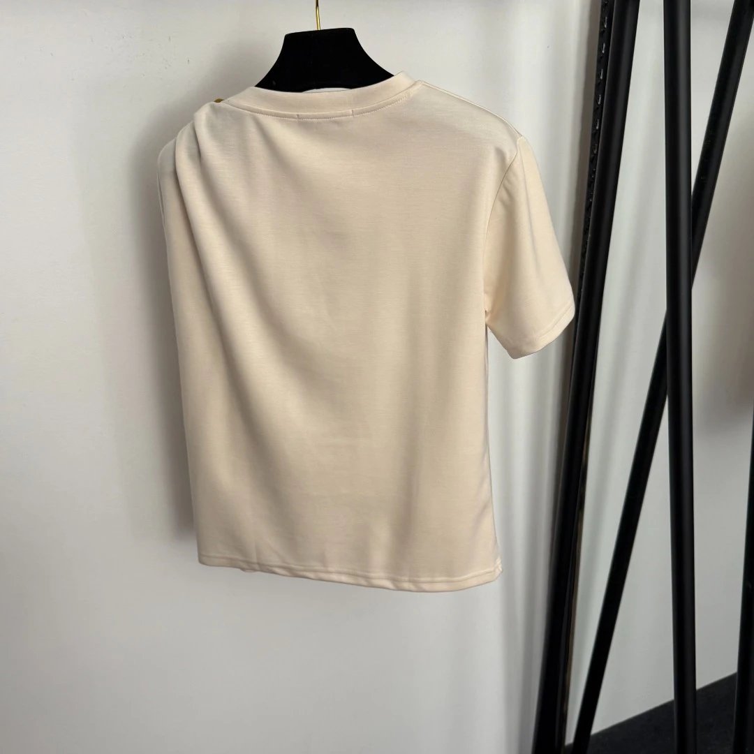 Beige Button-Front Skirt Set with Cropped T-Shirt - 8