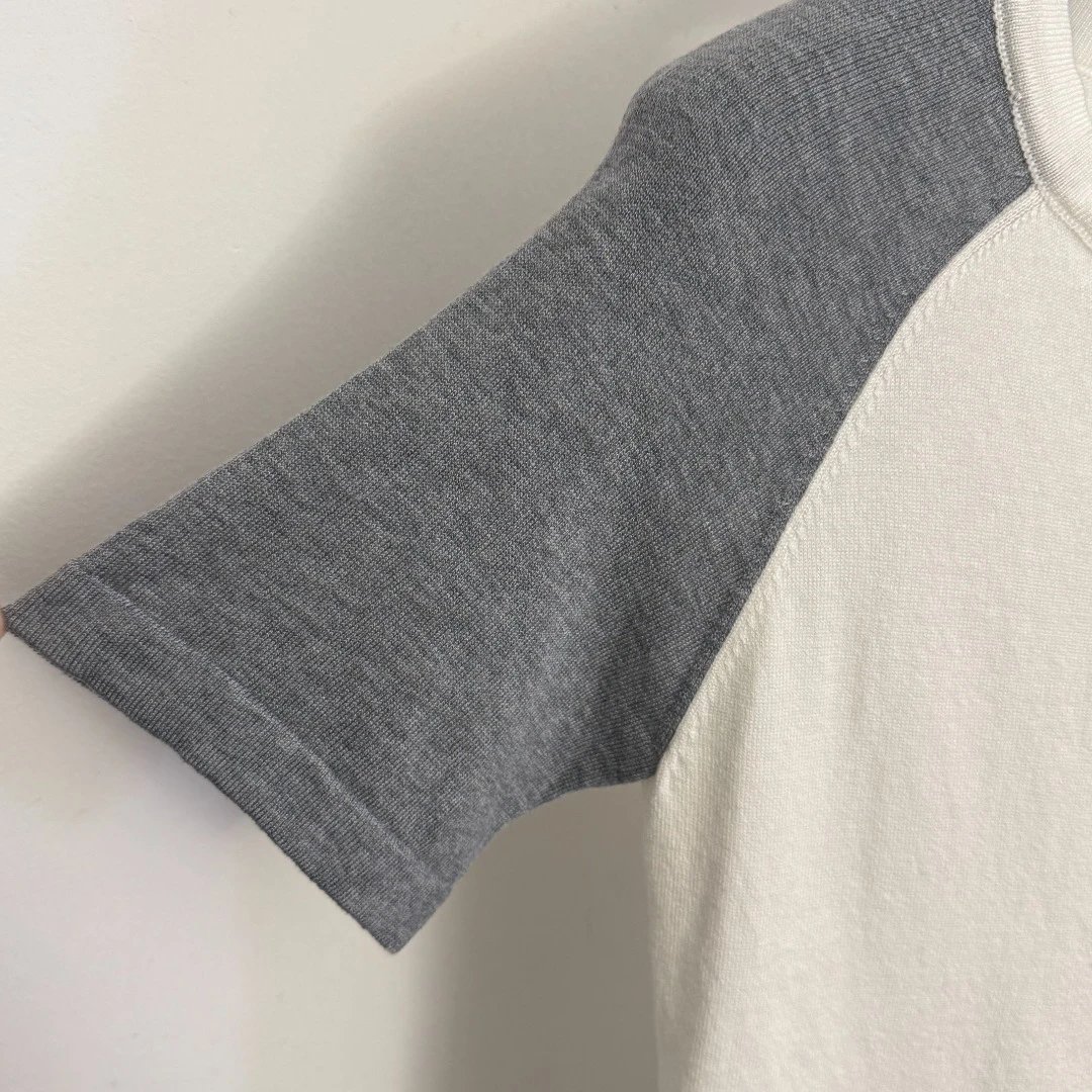Miu Miu Raglan Sleeve Knit T-Shirt in Off-White and Gray - 8