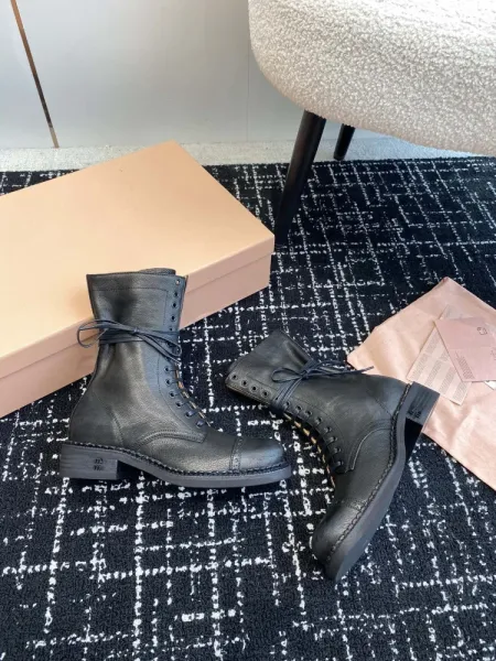 Miu Miu Buckled Combat Boots Black - 34