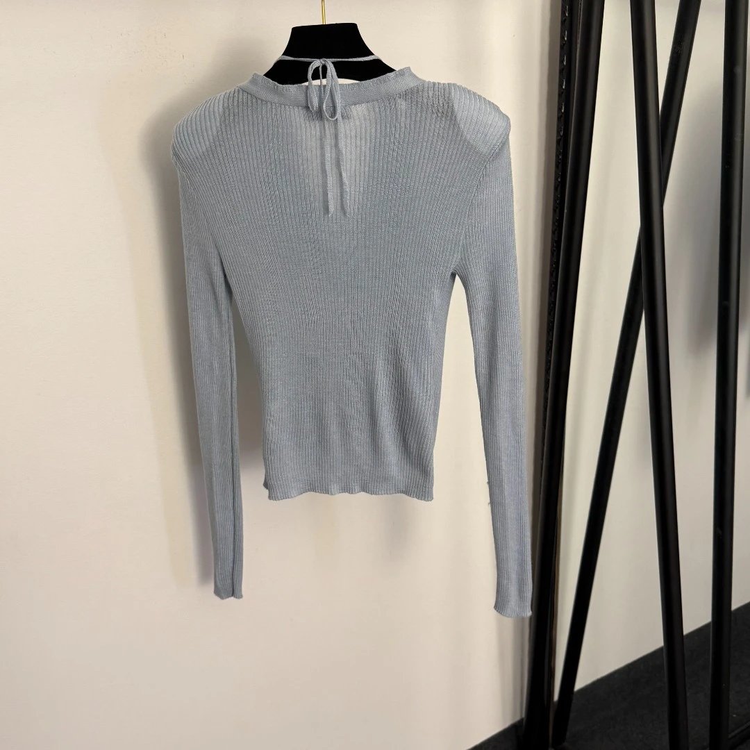 LOEWE Ribbed Knit V-Neck Cardigan Black - 7