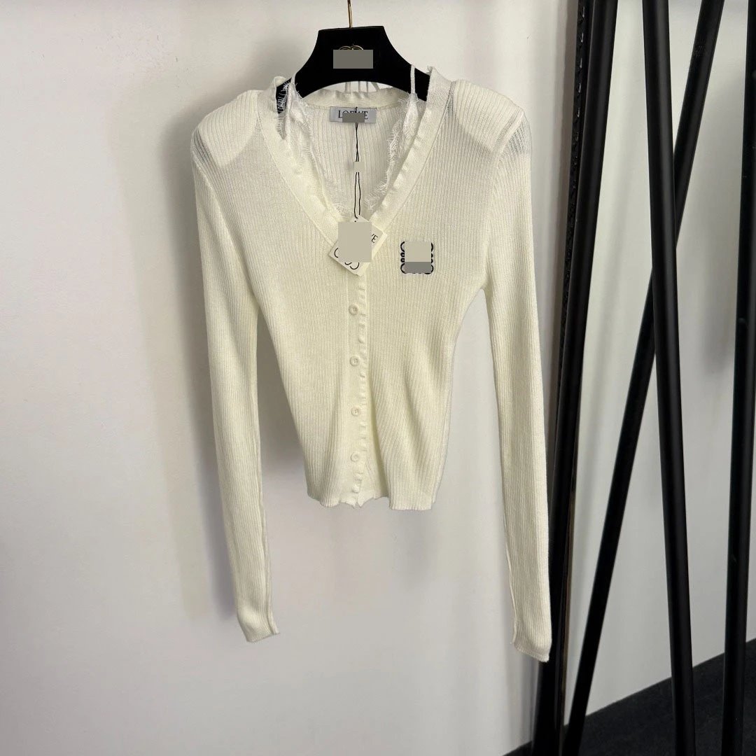 LOEWE Ribbed Knit V-Neck Cardigan Black - 8