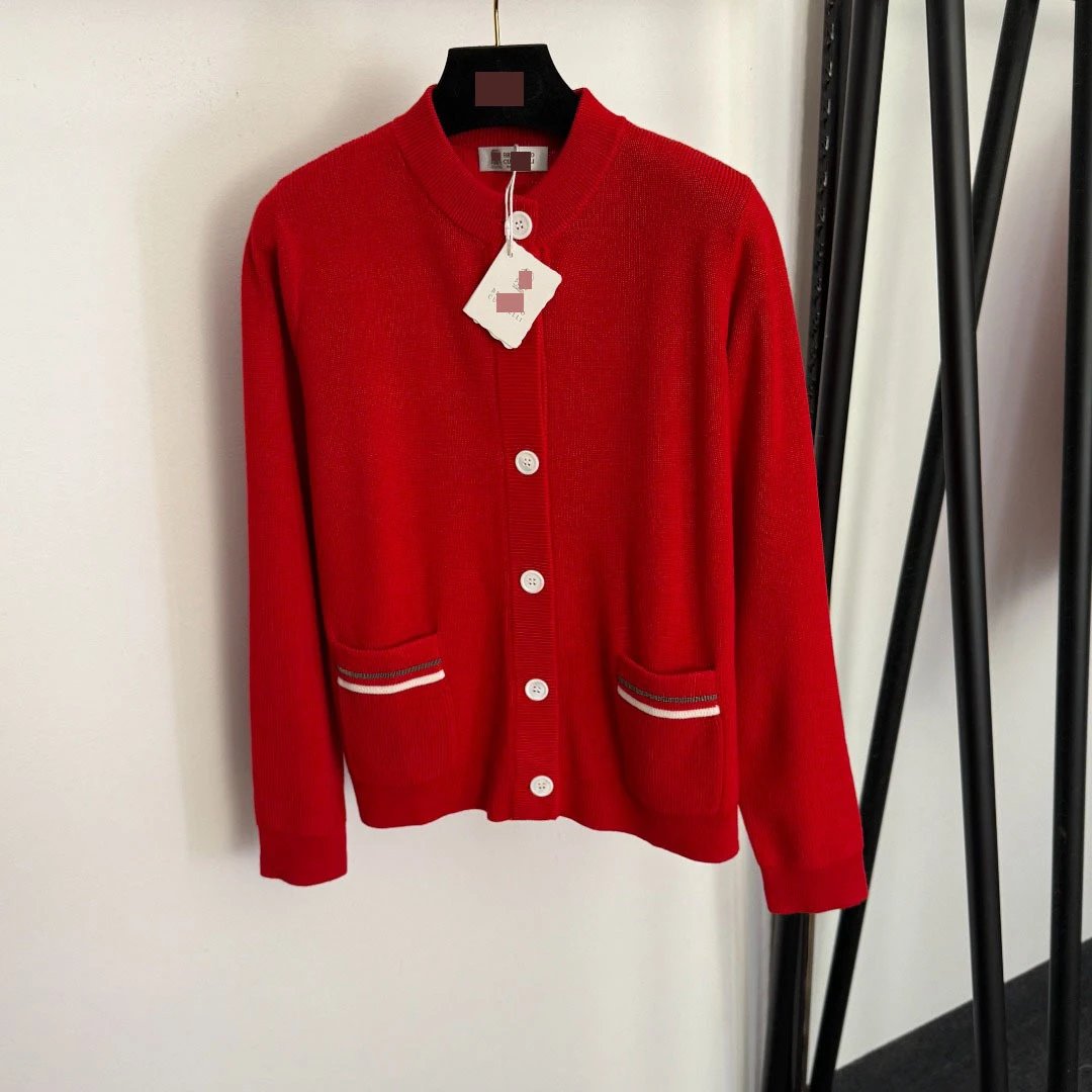 Design Knit Cardigan Red with Contrast Trim Cardigan - 6