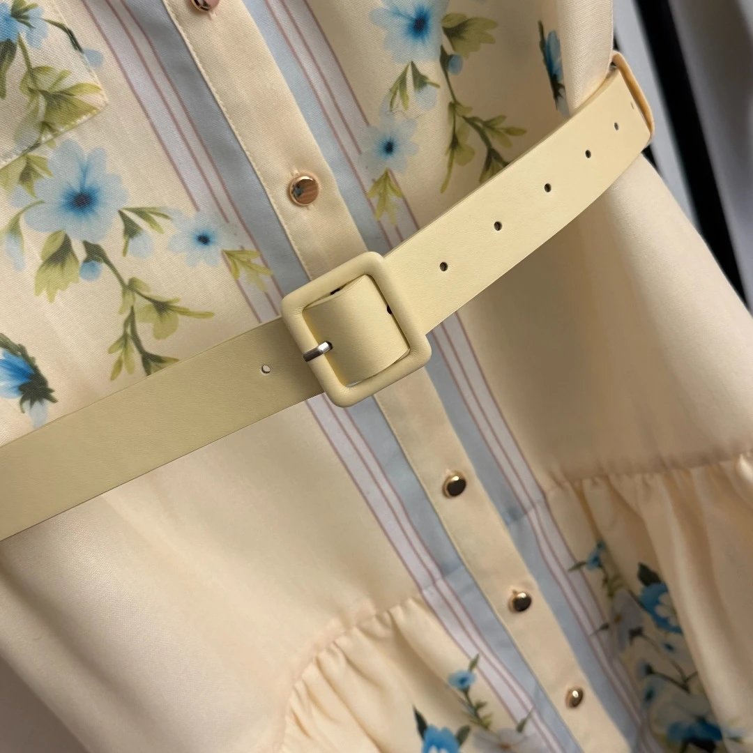 Saint Tears Floral Print Shirt Dress in Beige with Blue Accents - 9