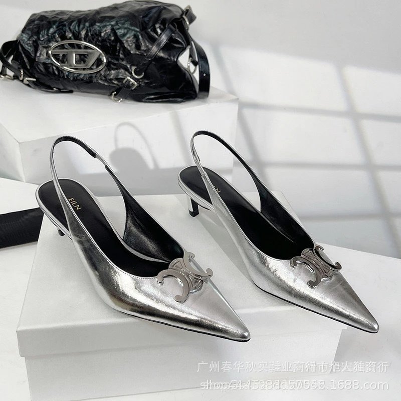 Elin Pointed-Toe Slingback Heels Silver Metallic - 11
