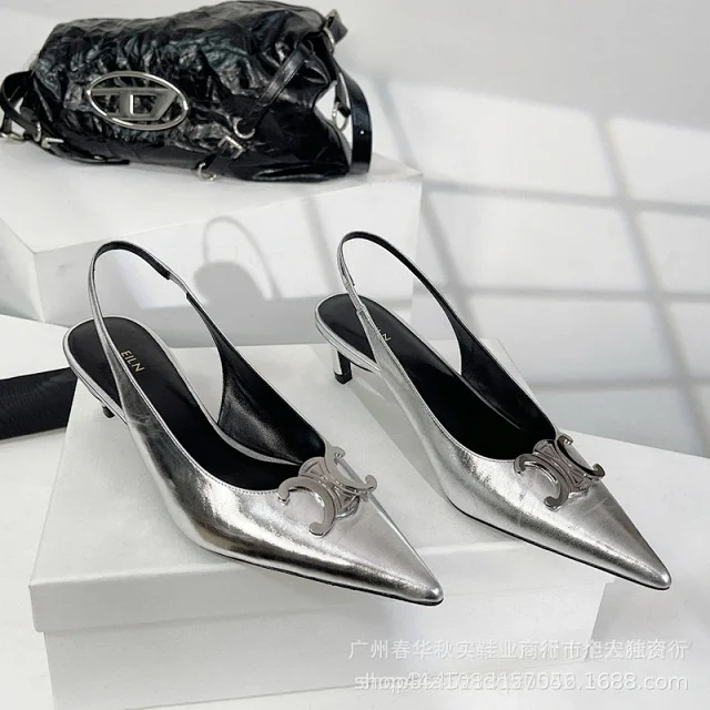 ELIN High Heels Pointed-Toe Slingback Kitten with Metal Logo Accent product detail image 10