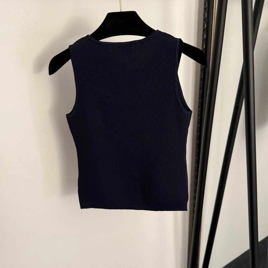 Miu Miu Knit Collar Vest Top Navy and White - 9