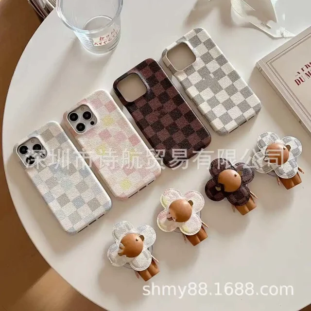 Unbranded Phone Cases Checkered Textured Case with Magnetic Flower Stand product detail image 4