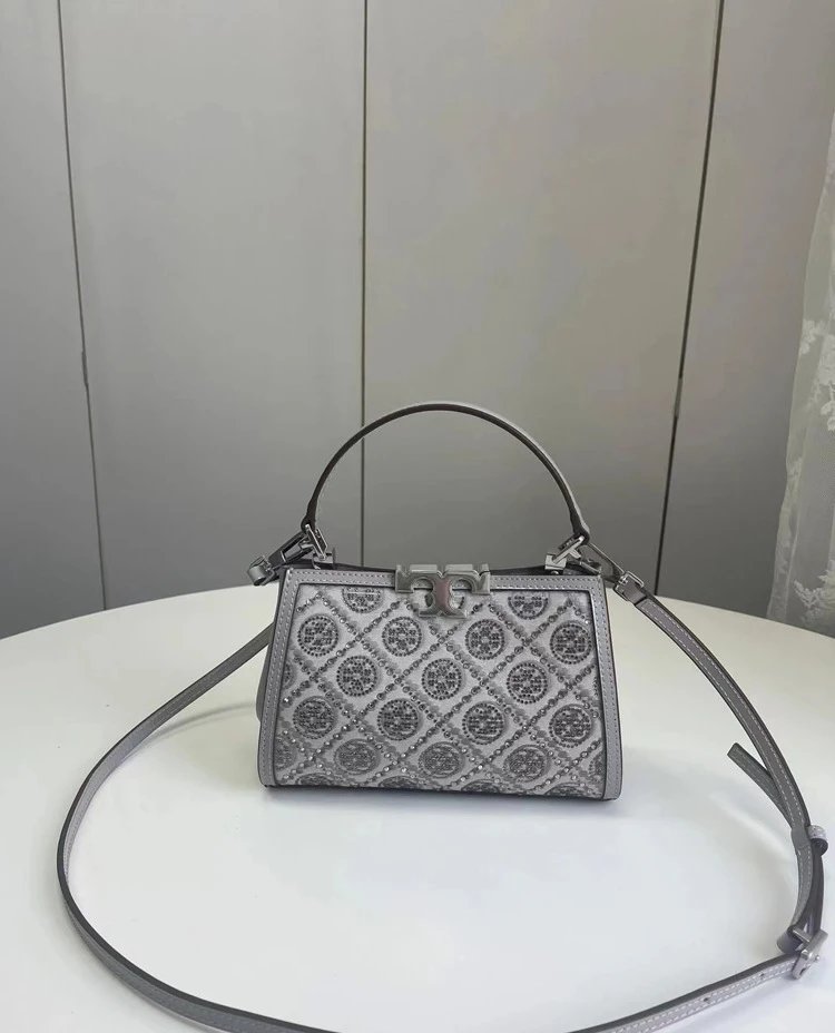 Tory Burch Miller Mini Top-Handle Bag Navy Blue and Beige Jacquard Handbag - 10