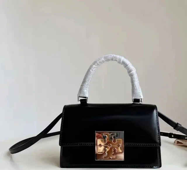 Unbranded Handbags Patent top-handle bag with detachable crossbody strap and gold-tone geometric clasp product detail image 3