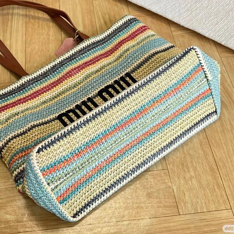 Miu Handbags Woven Striped Tote Bag image 3