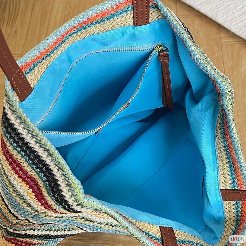Miu Handbags Woven Striped Tote Bag image 4