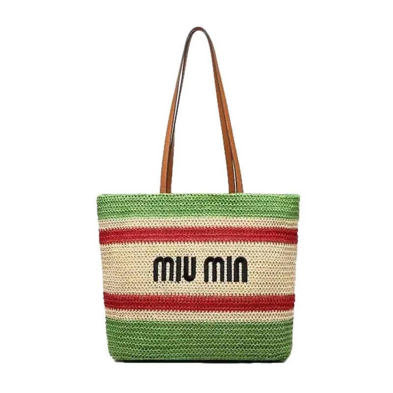 Miu Handbags Woven Striped Tote Bag image 5
