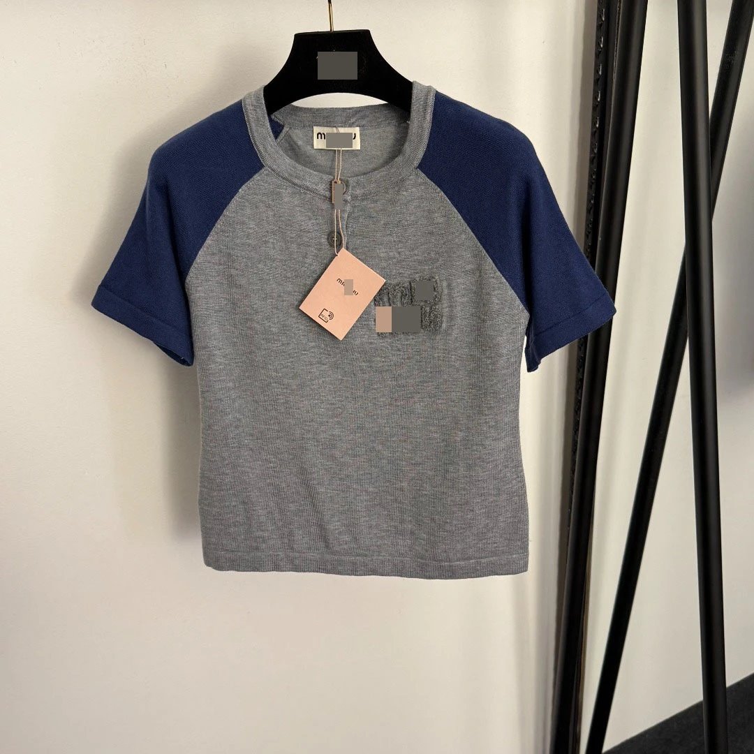 Miu Miu Raglan Sleeve Knit T-Shirt in Off-White and Gray - 4