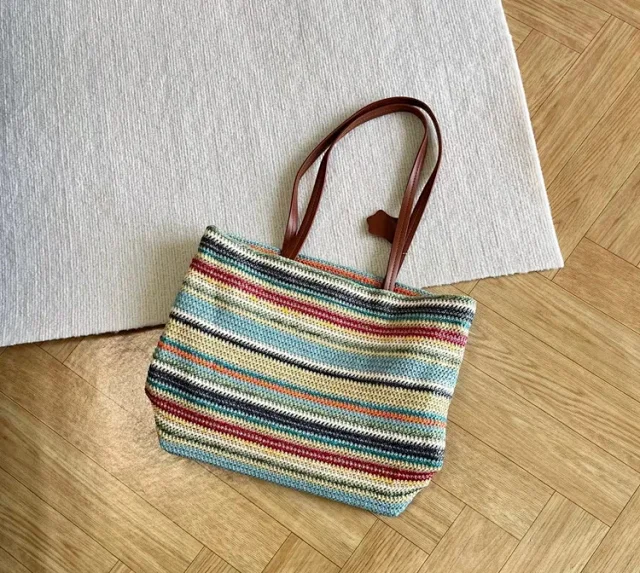 Miu Handbags Woven Striped Tote Bag product detail image 10