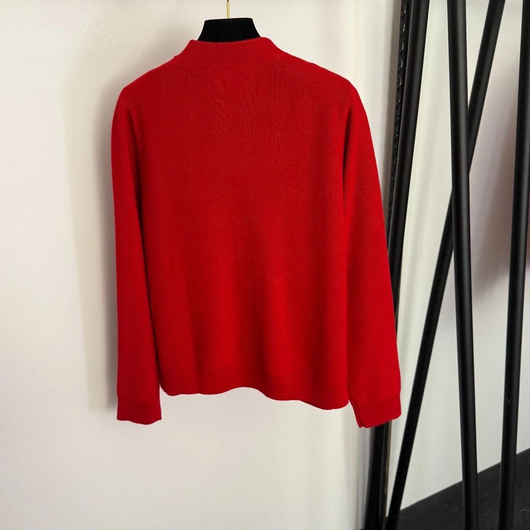 Design Knit Cardigan Red with Contrast Trim Cardigan - 7