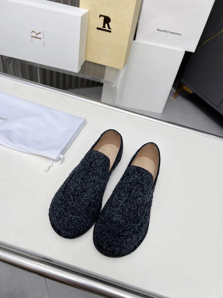 R Brand Suede Loafer Black Casual Shoes - 36