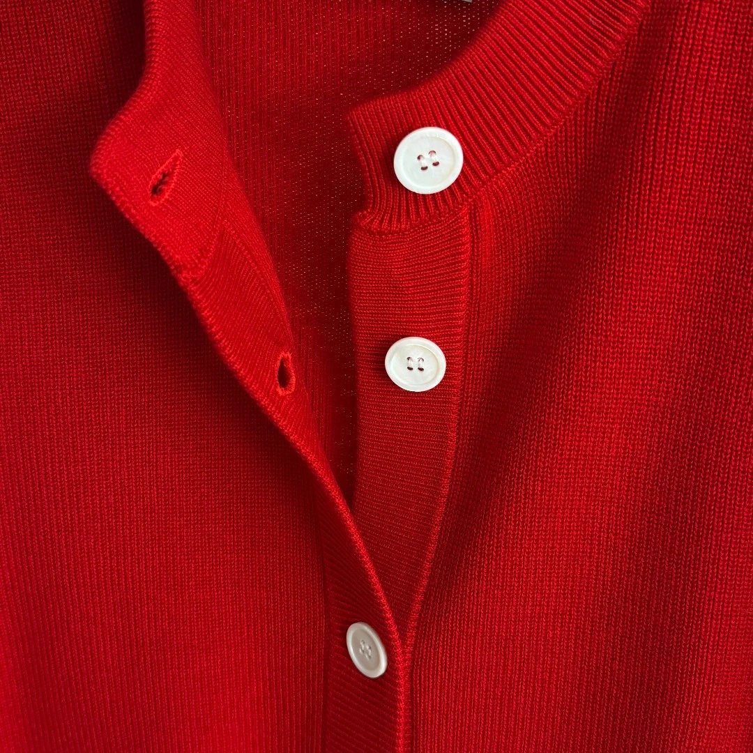 Design Knit Cardigan Red with Contrast Trim Cardigan - 8