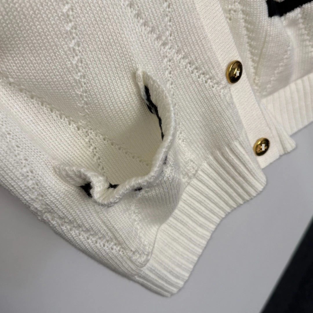 Chanel Tweed-Style Knit Cardigan White with Black Trim Cardigan - 8