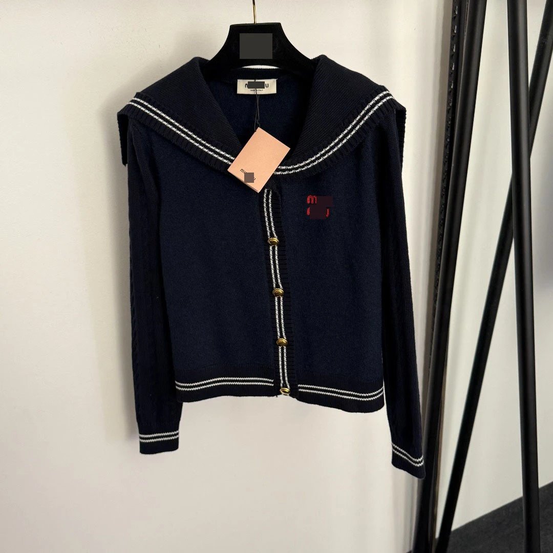 Miu Miu Sailor Collar Knit Cardigan Navy - 4