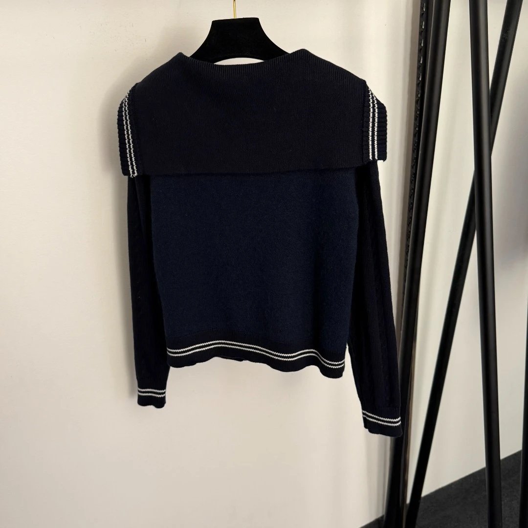 Miu Miu Sailor Collar Knit Cardigan Navy - 5