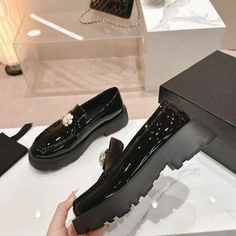 Unbranded High Heels Patent Platform Loafers with Floral Ornament image 3