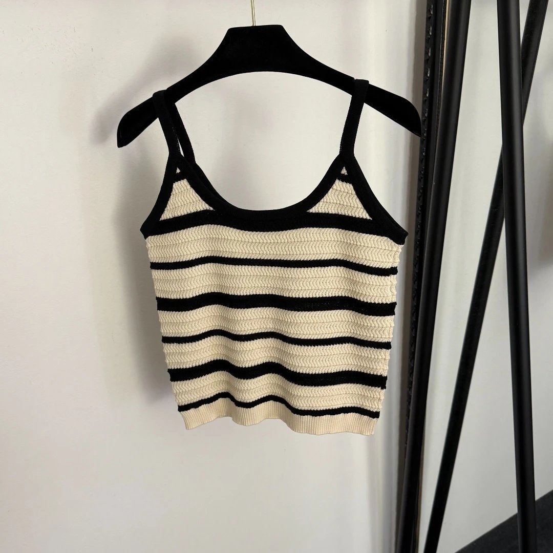 Striped Knit Mini Skirt in Black and Beige - 8