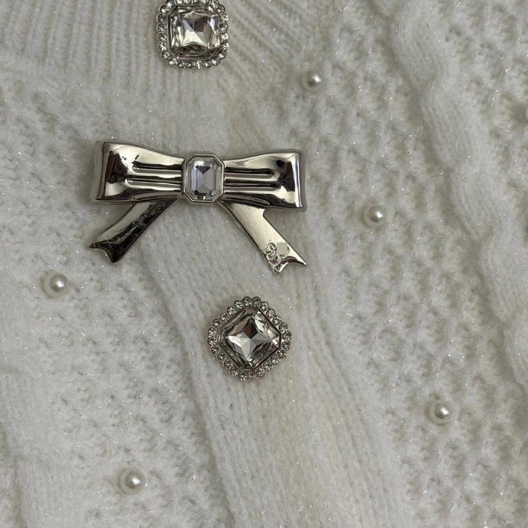 Chanel Pearl-Embellished Cable Knit Cardigan White - 8
