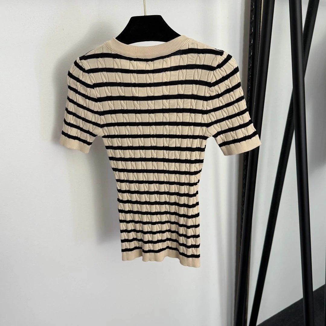 Dior Cruise Knit Striped Henley Top in Sky Blue and Navy - 5