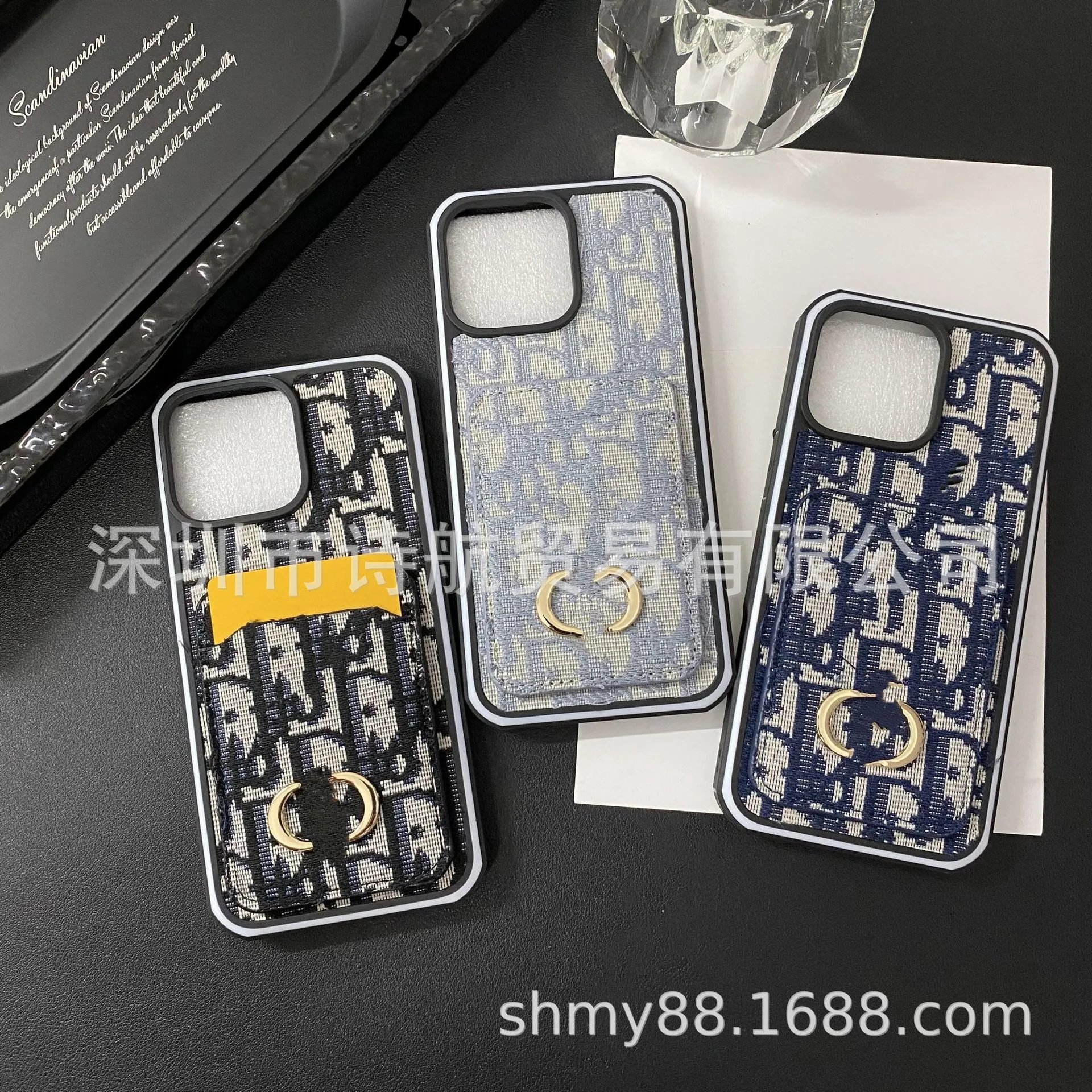 Dior Oblique Print Phone Case with Gold Ring Holder Black/Beige Phone-Case - 2