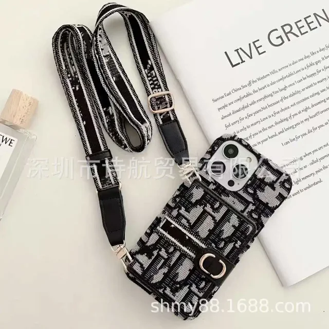 Unbranded Phone Cases Woven Monogram-Pattern Wallet Case with Adjustable Crossbody Strap product detail image 3