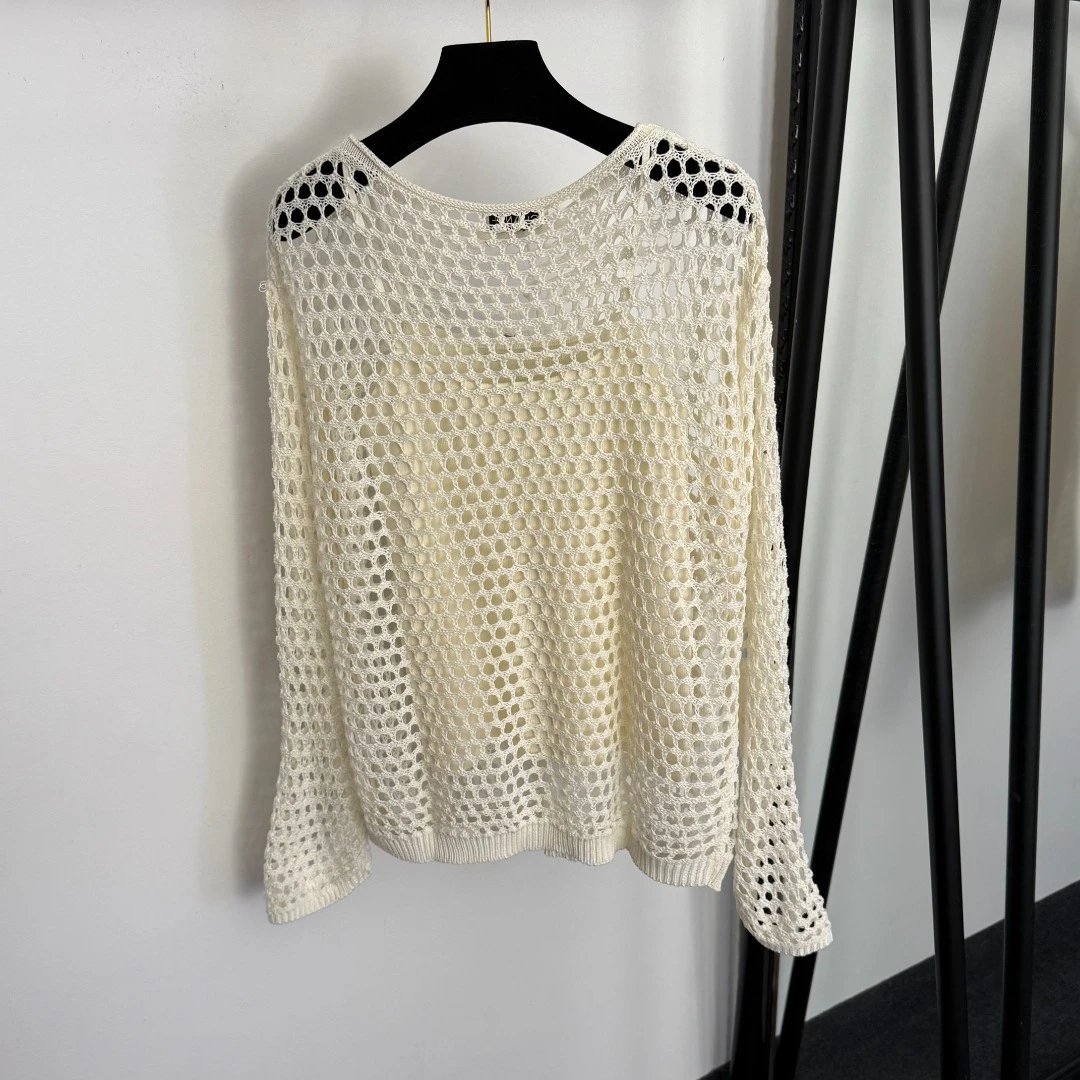 Chanel Crochet Knit Set Beige Sweater and Vest-Top - 7
