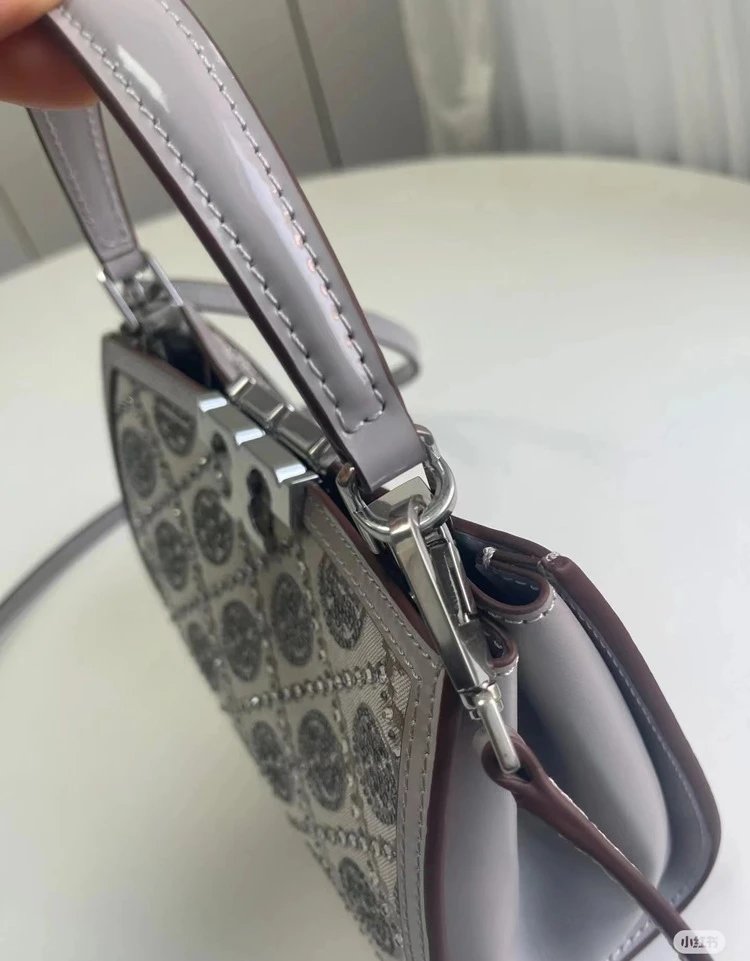 Tory Burch Miller Mini Top-Handle Bag Navy Blue and Beige Jacquard Handbag - 15