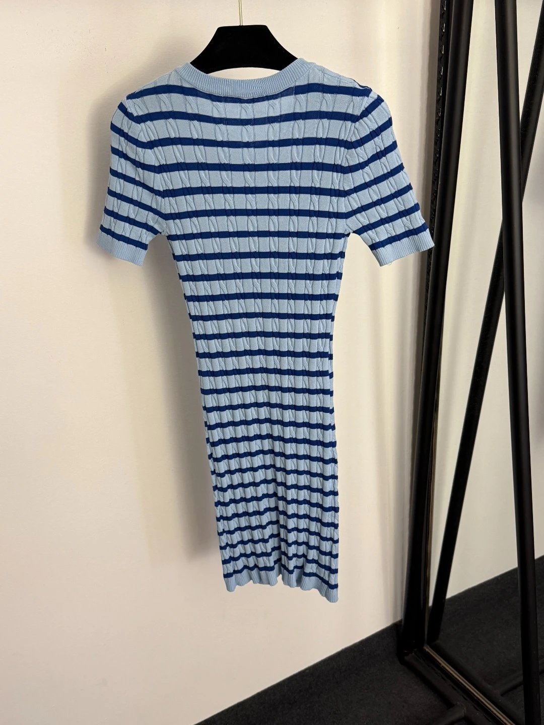 Dior Cruise Knit Striped Henley Top in Sky Blue and Navy - 17