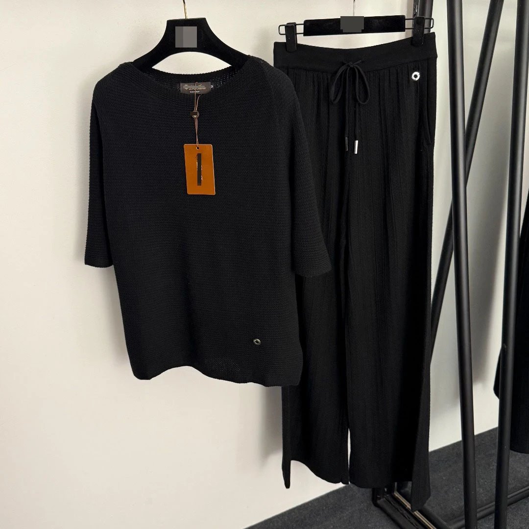 Design Knit Set Black Casual Two-Piece Set - 5