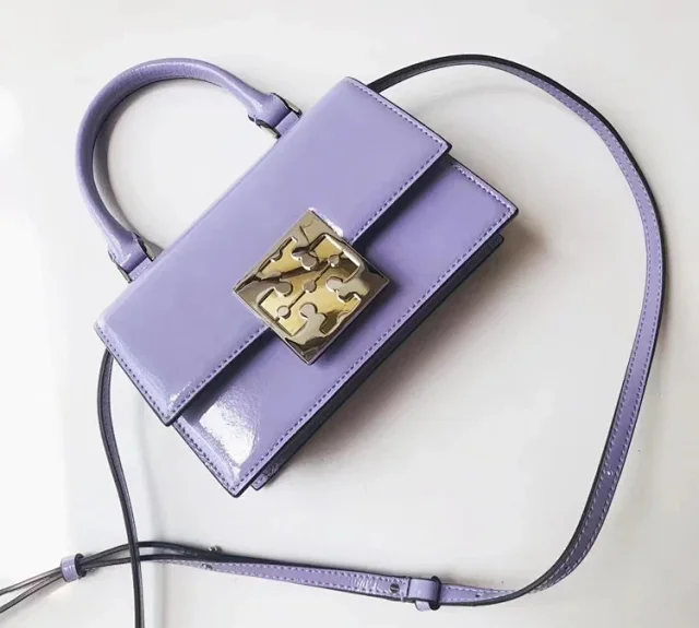 Unbranded Handbags Patent top-handle bag with detachable crossbody strap and gold-tone geometric clasp product detail image 10