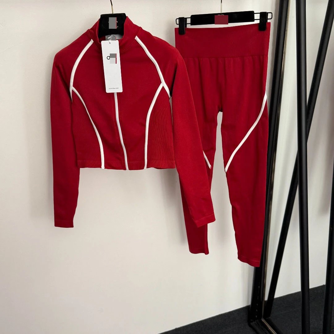 Alphaca Cropped Zip-Up Activewear Set Black with White Contrast Stitching - 6