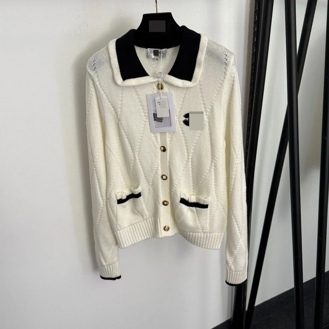 Chanel Tweed-Style Knit Cardigan White with Black Trim Cardigan - 4