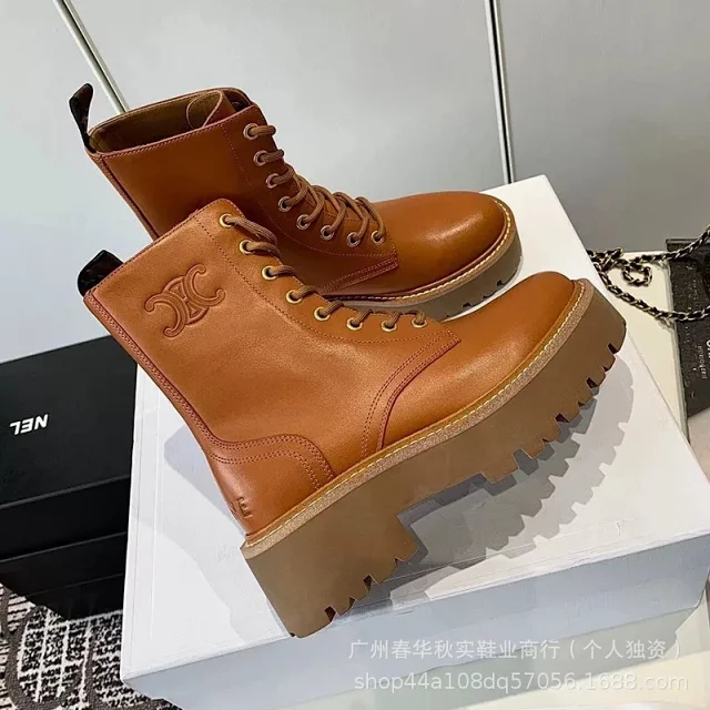 Celine Boots Triomphe Logo Lace-Up Platform Lug-Sole product detail image 6