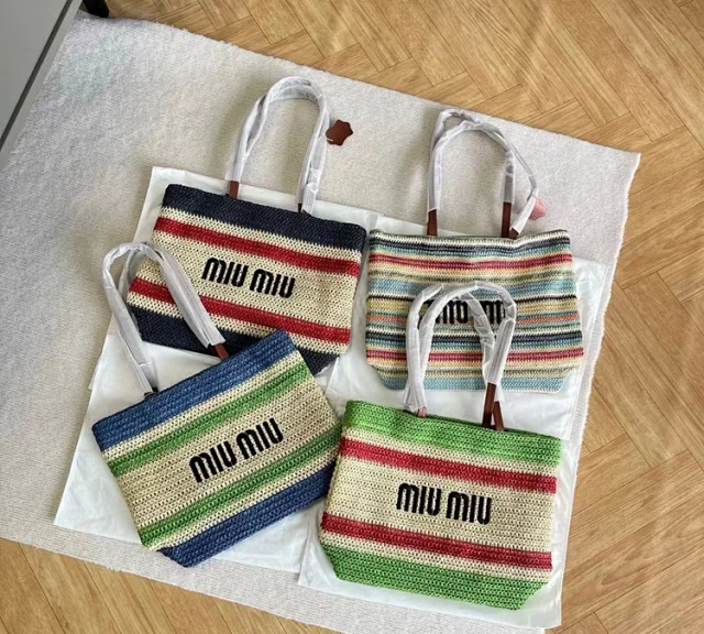 Miu Handbags Woven Striped Tote Bag product detail image 2