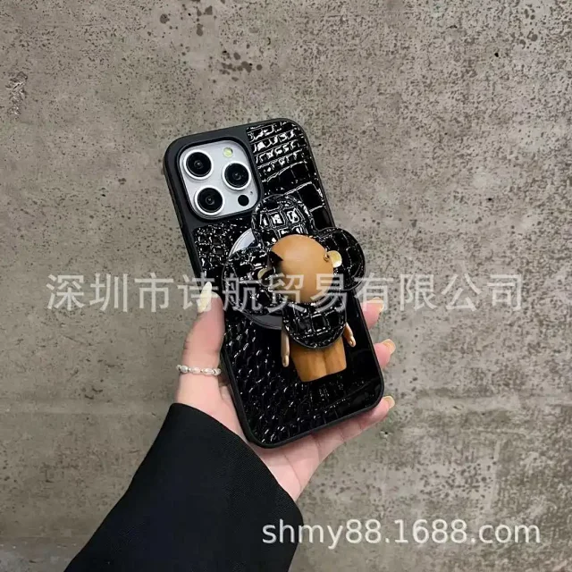 Unbranded Phone Cases Crocodile-Embossed Case with 3D Flower Grip Stand product detail image 4