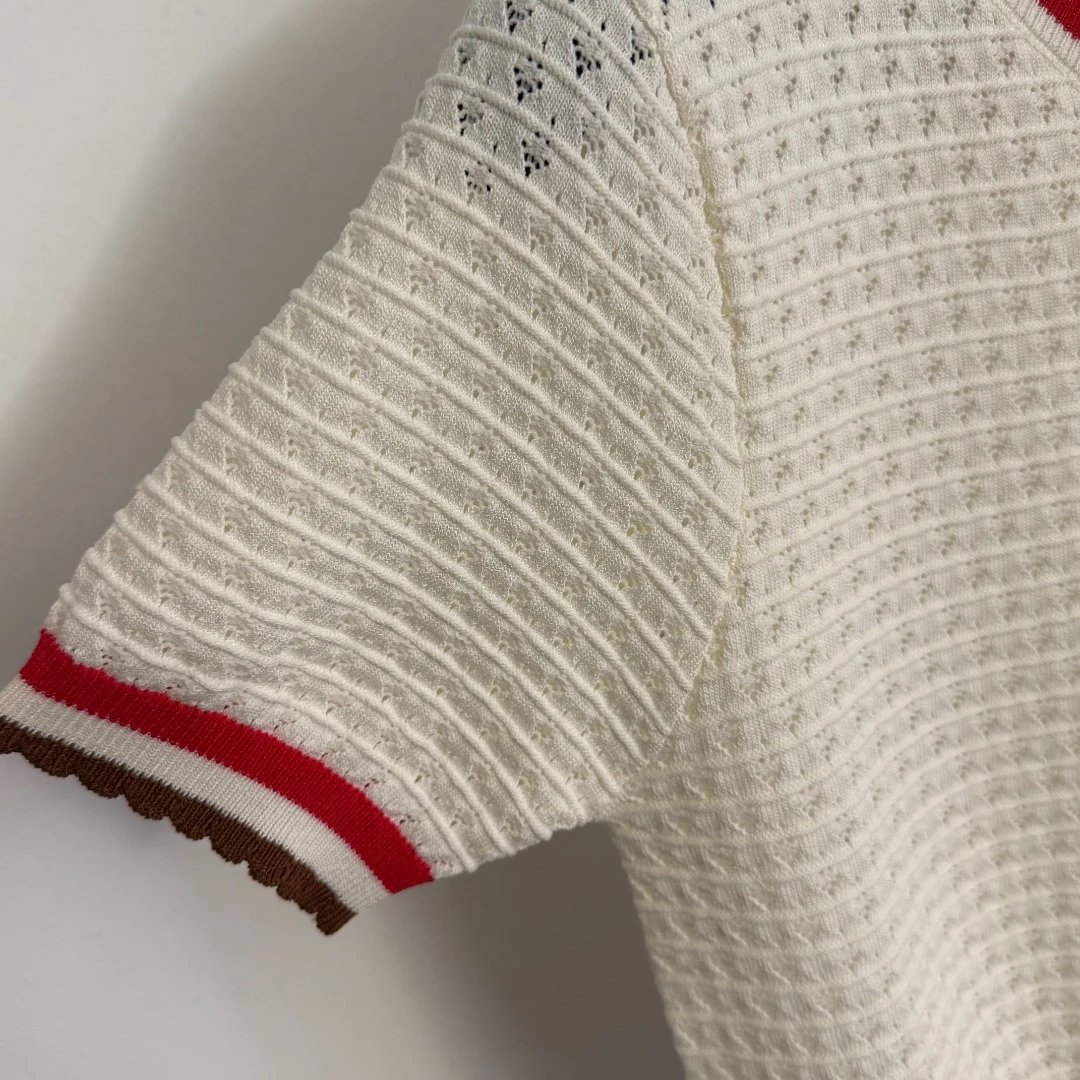 Gucci Knit Short-Sleeve Top Navy with Red-White Trim Sweater - 8