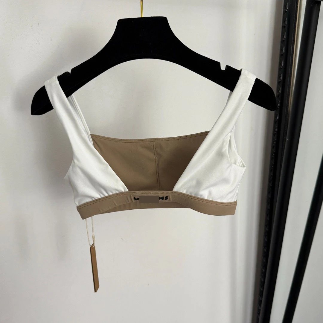 Activewear Set Beige and White Color-Block Sports Bra and Bike Shorts - 9