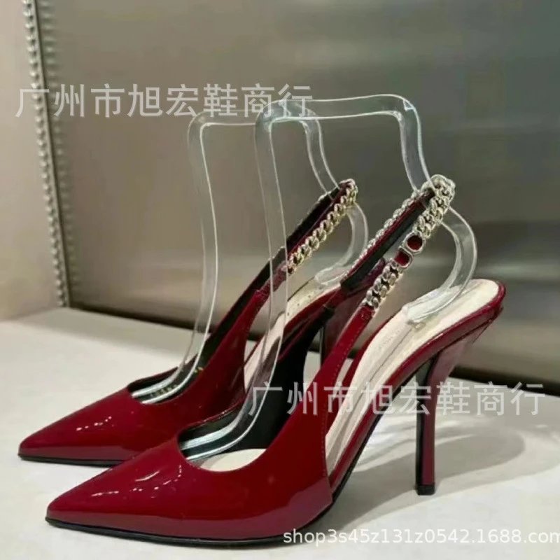 Unbranded High Heels Patent pointed-toe slingback with chain strap image 3