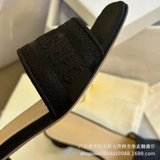 Unbranded High Heels Square-Toe Embroidered Letter Strap Block-Heel Mules product detail image 7