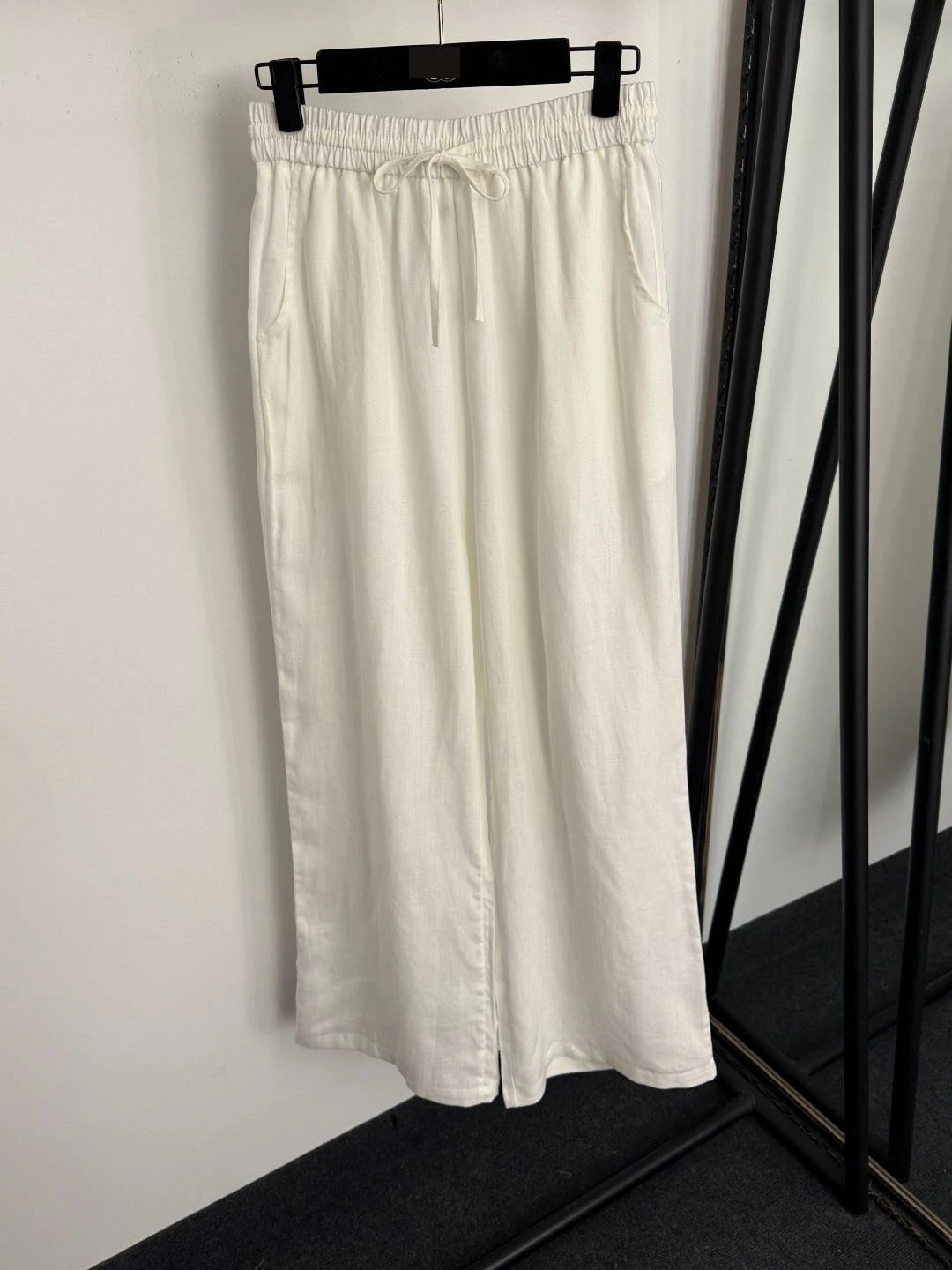 Design Linen Floral Embroidered Shirt and Drawstring Pants Set Beige - 13